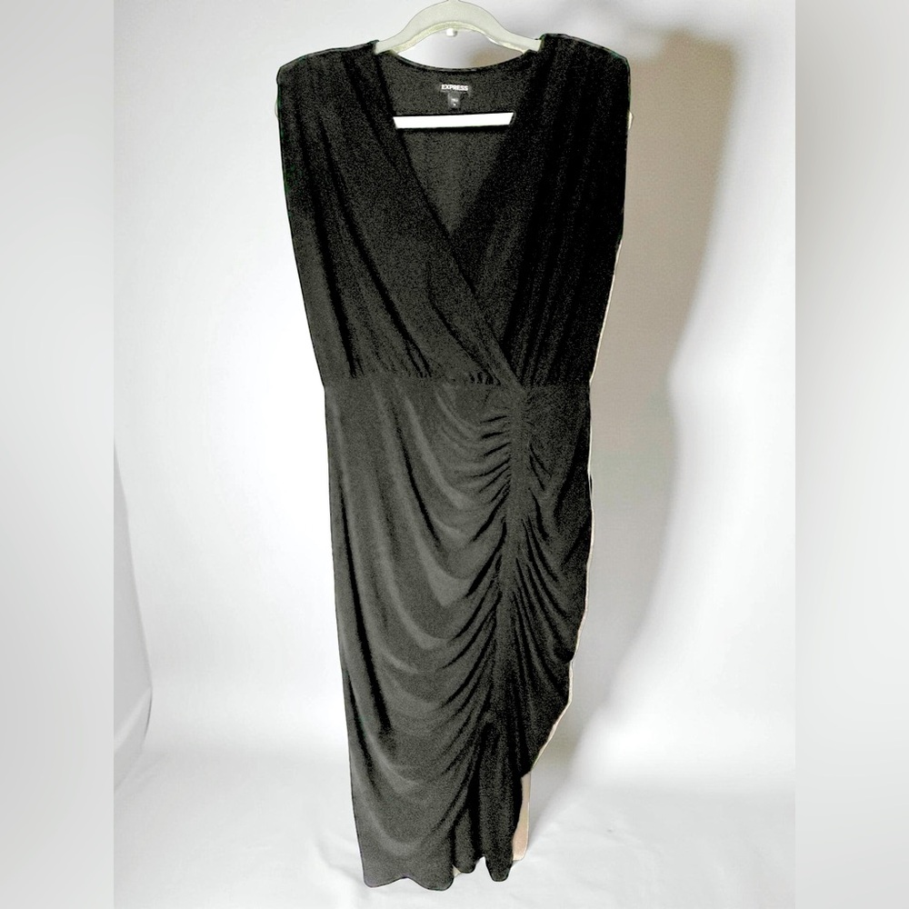 Express Black Ruched Wrap Dress